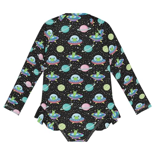 Cute Alien UFO Girls Long Sleeve Rashguard Swimsuit UV Protection One-Piece Swimwear Bathing Suit B0403996 5