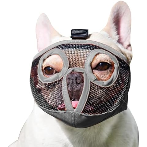 Short Snout Dog Muzzles- Bulldog Muzzle Breathable Mesh Dog Mask for Biting Chewing Training Licking Grooming (M（Head 11.1-17"）, Grey) Cover