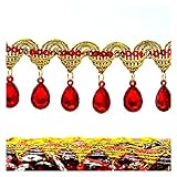 Primst 9.3 Yard Hanging Beads Fringe Lace Rhinestone Braided Ribbons Sewing Apparel Trims DIY Craft Sewing Accessory for Wedding Bridal,Performance Costumes or Jewelry (red)