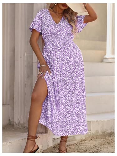 Image of Floerns Women's Plus Size Boho Floral V Neck Short Sleeve A Line Long Dress