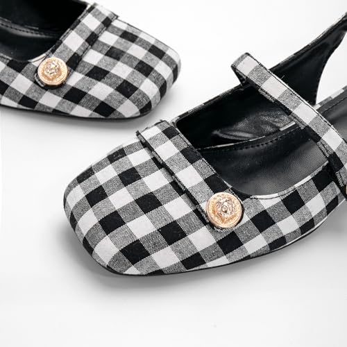 Image of Slingback Mary Jane Heels for Women Low Block Heel Closed Square Toe Pump Shoes Heels Classic Daily Office Dressy Shoes