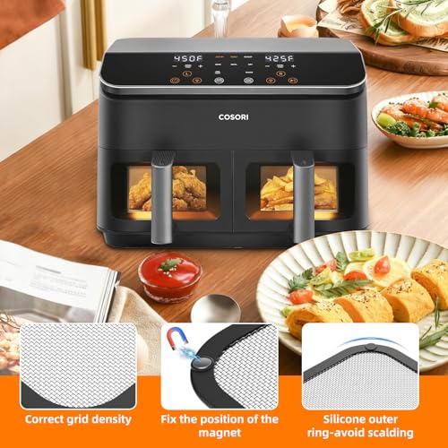 2 Stück COSORI Dual Blaze Twinfry Spritzschutz, Kompatibel mit COSORI Twinfry 10L & Heißluftfritteuse 8.5L, Magnetisches Edelstahl Zubehör