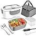 Fiambrera Eléctrica Calentador 220V 24V 12V 3 en 1 Portatil Fiambrera 40W Termo Comida Caliente Extraíble con Bolsa Térmica Acero Inoxidable Cubiertos para Camión Automóvil Oficina (Gris)