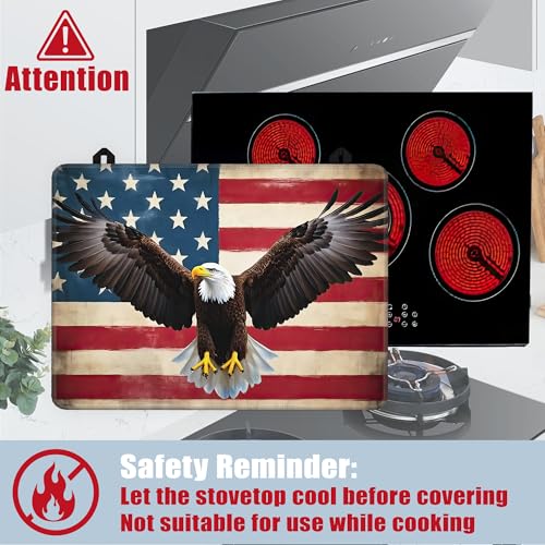 Image of Electric Stove Top Cover,American Flag Stove Cover for Glass Top Electric Stove,Bald Eagle Heat Resistant Flat Top Stove Mat Countertop Protector, 28 x 20 Inch