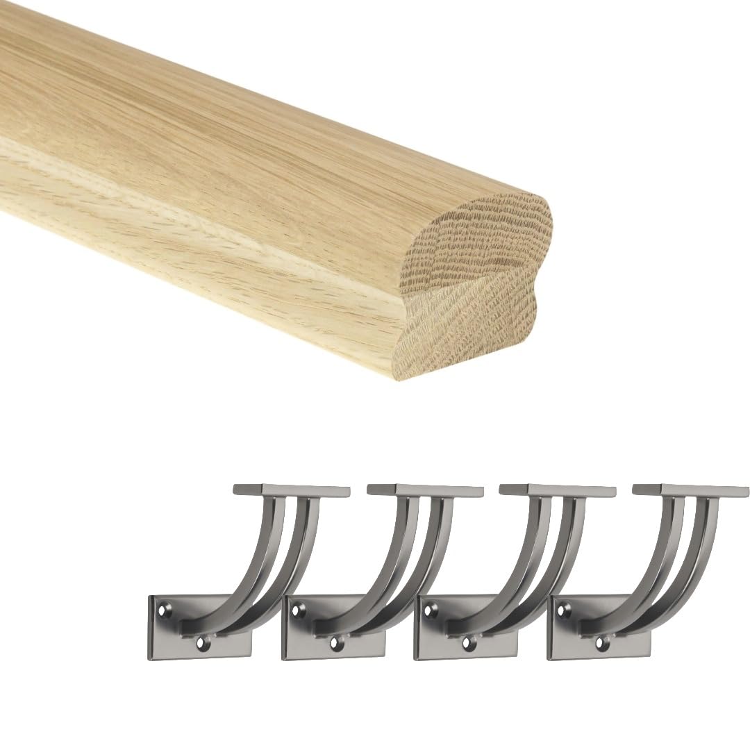 Jackson Woodturners Oak Cottage Loaf Handrail Kit with Gunmetal Brackets – Solid Stair Rail (3600mm + 4 Wall Brackets)