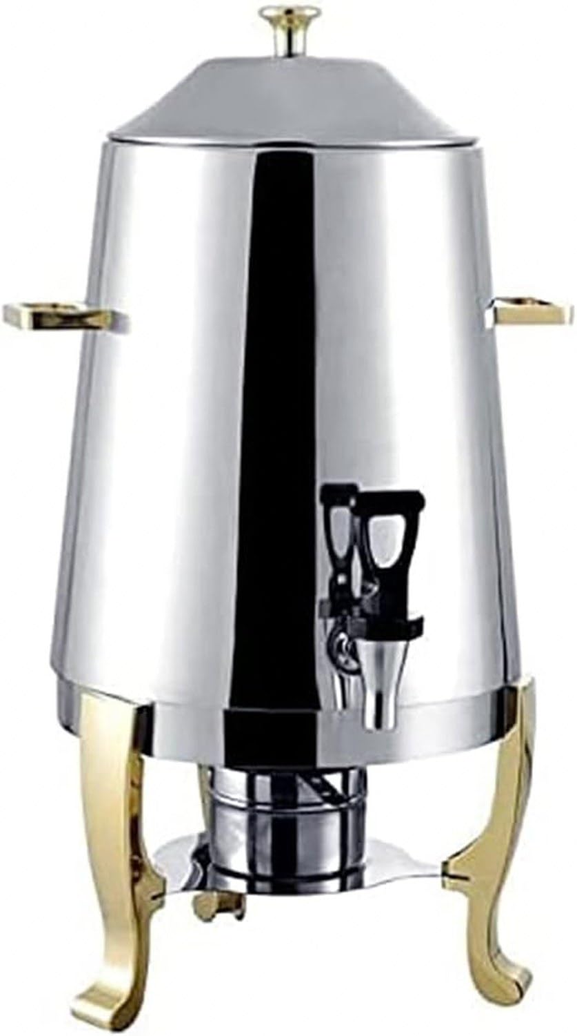 Dispensador de Bebidas Calientes 13L, Acero Inoxidable con Acabado Cromado, Mantiene el Calor con Mini Quemador, Ideal para Buffet y Restaurante, contenedor de, Gold