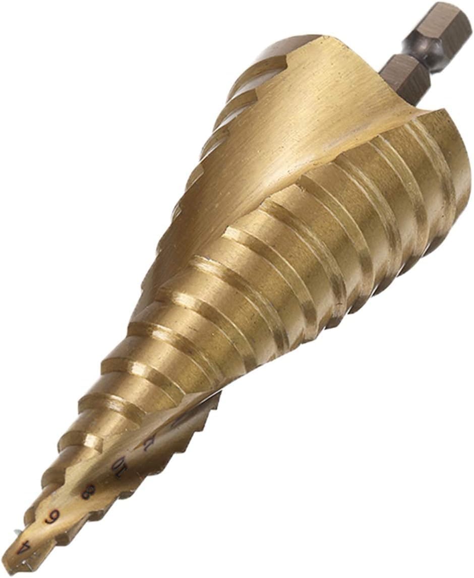 Taladro de metal， Brocas escalonadas en espiral HSS de 3 tamaños, con accionamiento hexagonal de 1/4", con cono escalonado y hojas de corte dobles for perforar metal y madera.(4 32mm)
