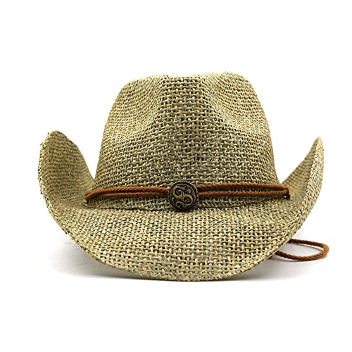 Cappello di paglia: 56-58 cm Générique Anti-UV Cappello da Cowboy in Paglia per Donna Uomo - Visiera Ampio Bordo Estate per Spiaggia Viaggio AVCE, Marrone, 56/58 cm