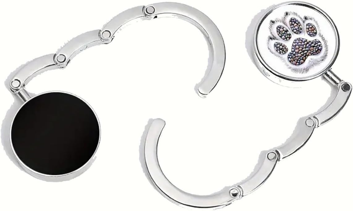 Cat Paw Print Foldable Table Hook Portable Silver Tone Purse Hanger Bag Holder with Non Slip Pad Compact Desk Hook for Handbags Backpacks Keys & Daily Accessories Organization