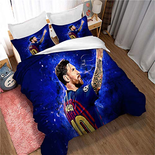 Ste-X Ensemble De Housse De Couette 3 Pièces Couette Réversible Lionel Messi Literie avec Attaches à Glissière Microfibre Ultra Douce (140 x 200 cm,Style...