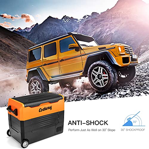 Costway Car Refrigerator With Wheels, 58-Quart Dual-Zone Electric Cooler With 12V/24V Dc, 100-240V Ac, -4°F To 50°F, Portable 12 Volt Refrigerator Rv Fridge Freezer For Home Camping Vehicles, Orange #TOP5