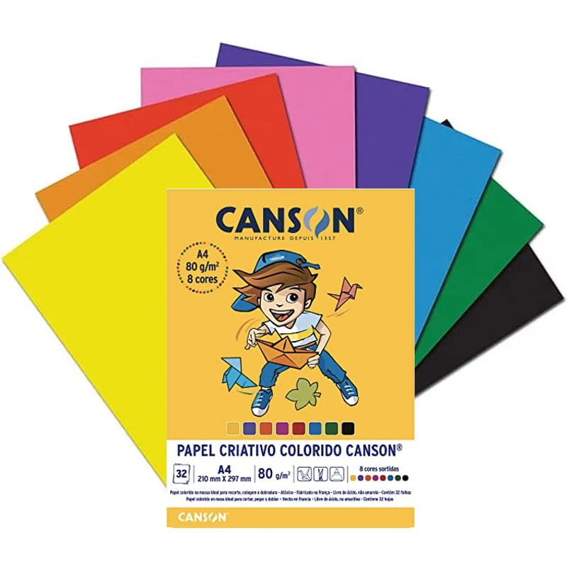CANSON Linha Escolar, 32 Folhas Soltas de Papel Colorido Criativo A4 de 80g/m² em 8 cores 4 51D5+XOSLxL