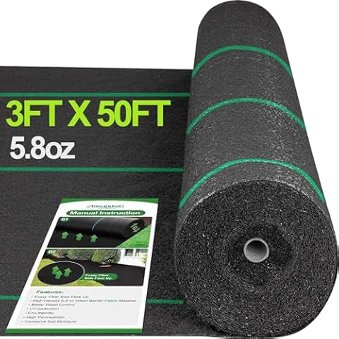 AMAGABELI GARDEN & HOME 5.8oz 3ft x 50ft Weed Barrier Landscape Fabric Heavy Duty Ground Cover Weed Cloth Geotextile Fabric Durable Driveway Cover Garden Lawn Fabric Outdoor Weed Mat Cover