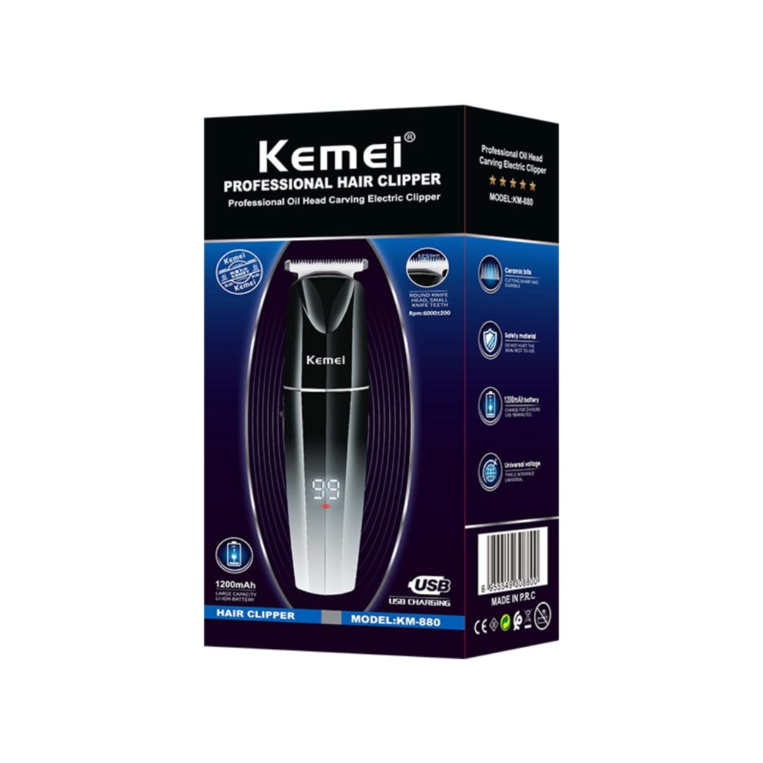 Professional Electric Beard and Hair Trimmer Kemei Km-880 LCD USB Charging Low Noise Gradient Body Barber Hair Clipper for Men