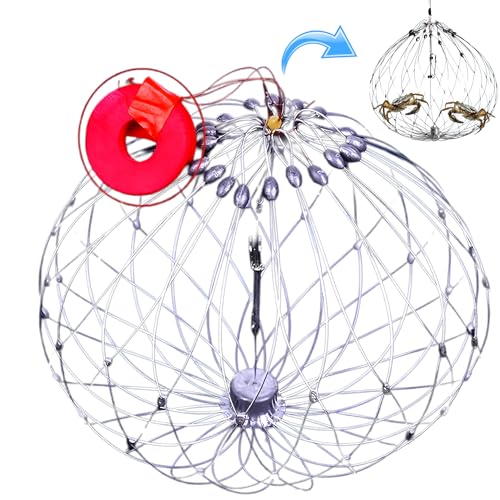 Trampa de Pesca Automática Plegable - Red de Captura para Cangrejos, Camarones y Peces, Jaula de Acero Inoxidable con Apertura y Cierre Automático, Malla Duradera para Agua Dulce y Salada