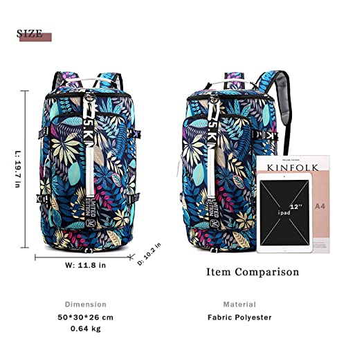 DEARART Leaves Fashion Backpack for Women, Four Ways Waterproof Shoulder Bags, Suit Travel Sport Beach Laptop College, Floral Leaves Blue4