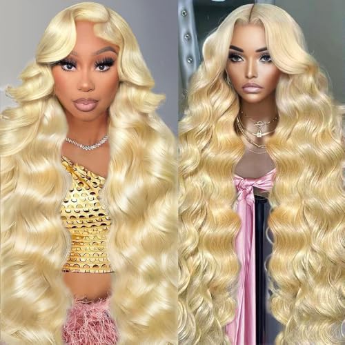 JINNOO Blonde Wig Human Hair 200 Density 613 13x6 Lace Front Wig Human Hair Body Wave Lace Front Wigs Pre Plucked 12A Brazilian Virgin 613 HD Lace Frontal Wigs Invisilbe Hairline Tiny Knots 24 Inch