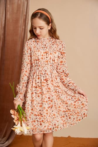 GRACE KARIN Girls' Fall Long Sleeve Dresses Kids Floral Winter Formal Dress Girl Casual Fancy Midi Clothes Size 6-143