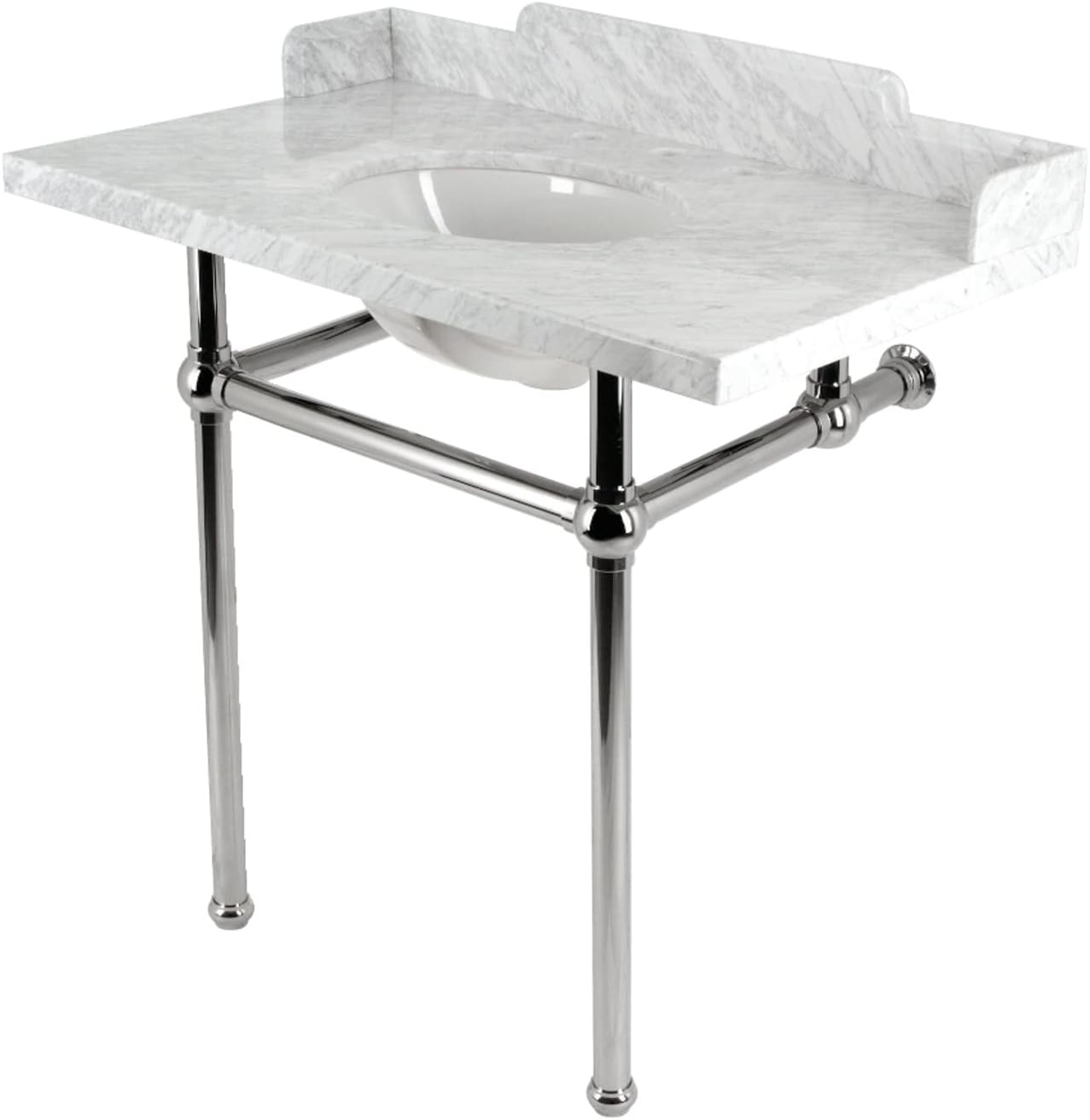 Kingston Brass LMS36MB6 Pemberton 36" Carrara Marble Console Sink with Brass Legs, Marble White/Polished Nickel