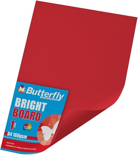 Butterfly A4 160GSM Singles Wrapped Bright Board, Red