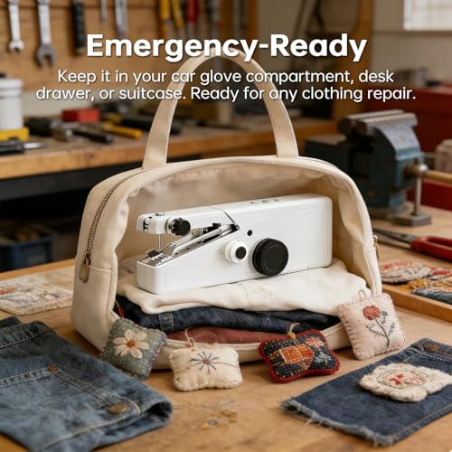 Image of Handheld Sewing Machine For Beginners, Mini Sewing Machine Portable, Easy To Use & Includes Sewing Kit, DIY Projects at Home or on the Go, Sewing Machine for Adults and Beginners.White