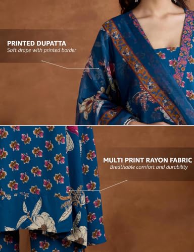 Image of Amazon Brand - Myx Women's Rayon Printed Kurta Set | Regular Fit | with Palazzo & Dupatta (Available in Plus Sizes)