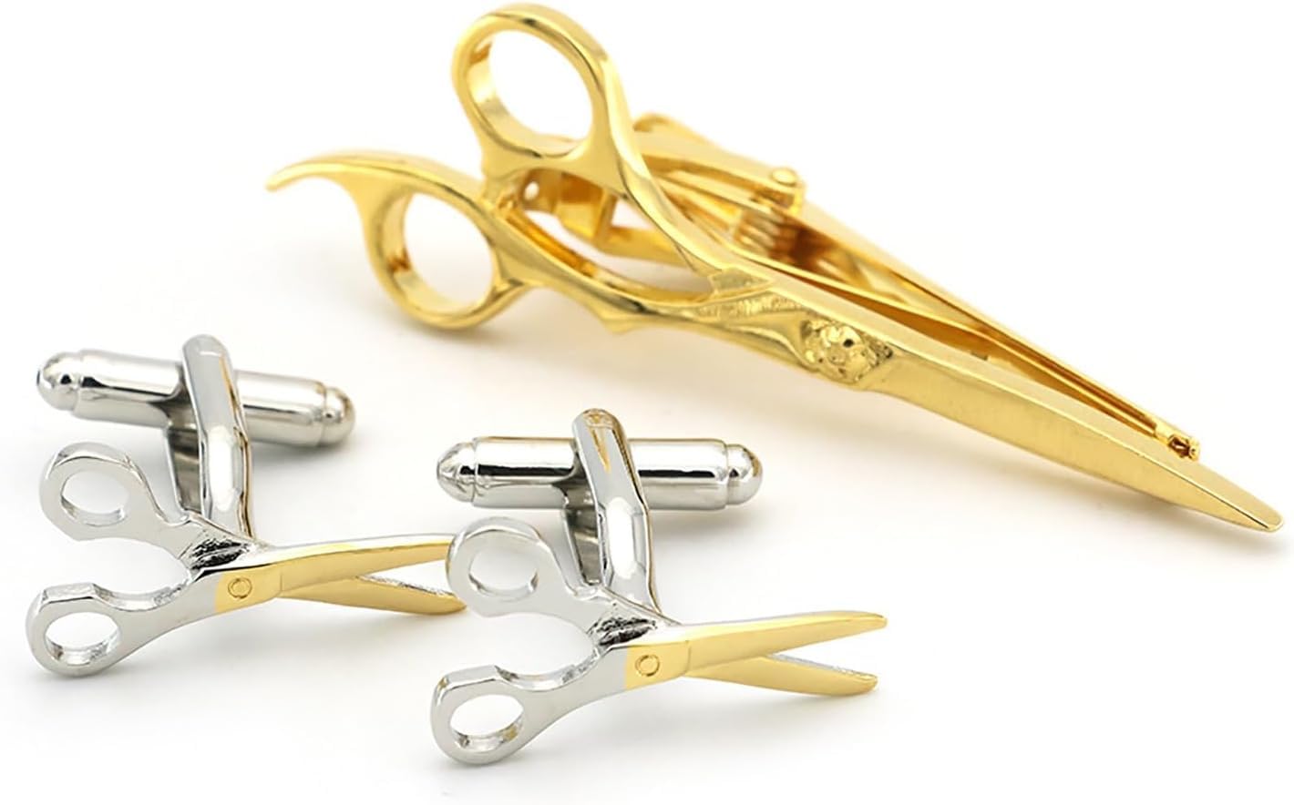 Herren Manschettenknöpfe Set Werkzeuge Schere Manschettenknöpfe Krawattenklammern Set Für Hochzeit, Gold, One Size