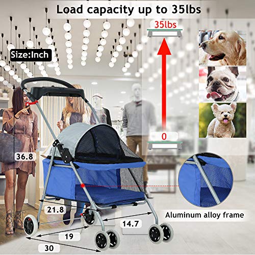 Dog Stroller Pet Stroller Cat Strollers Jogger Folding Travel Carrier Durable 4 Wheels Doggie Cage with Cup Holders 35Lbs Capacity Waterproof Puppy Strolling Cart for Small-Medium Dogs, Cats – Blue Dog Stroller Pet Stroller Cat Strollers Jogger Folding Travel Carrier Durable 4 Wheels Doggie Cage with Cup Holders 35Lbs Capacity Waterproof Puppy Strolling Cart for Small-Medium Dogs, Cats – Blue