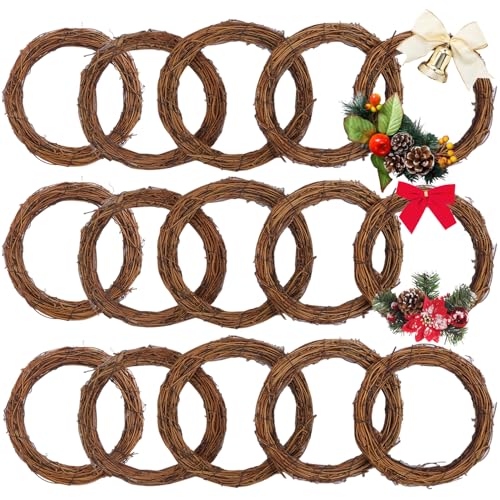 Yiksonyo 15 Pcs 8 Inch Natural Grapevine Wreath Set, Natural