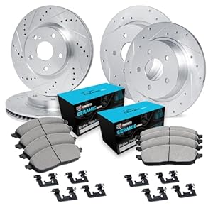 R1 Concepts Front Rear Brakes and Rotors Kit |Front Rear Brake Pads| Brake Rotors and Pads| Ceramic Brake Pads and Rotors |Hardware Kit|fits 2015-2021 Subaru WRX