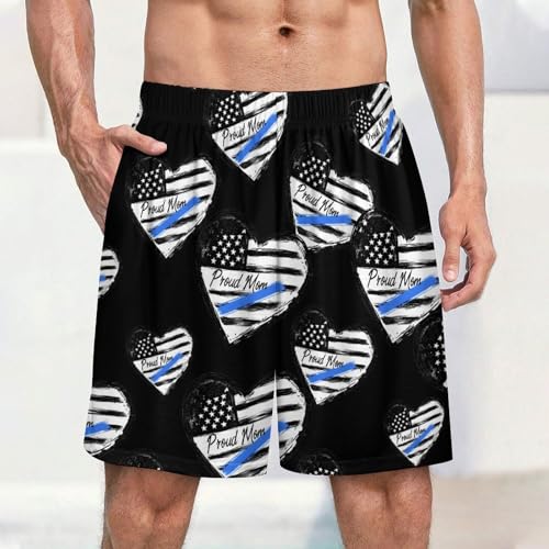 Proud Police Mom U.S. Flag Men's Pajama Bottoms Lounge Pj Shorts Stretch Sleep Shorts for Home Vacation Beach2