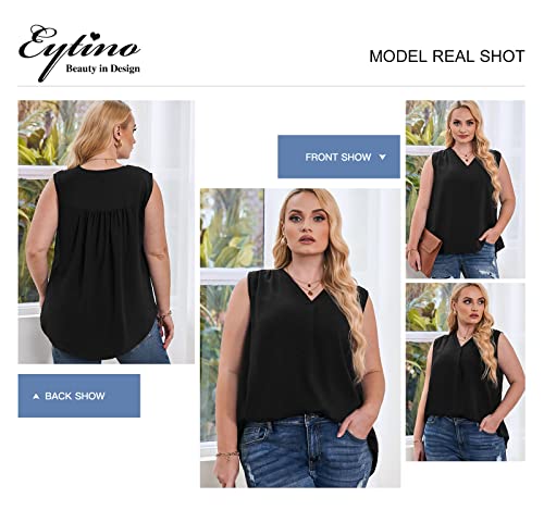 Image of Eytino Womens Plus Size Tank Tops Summer Sleeveless V Neck Casual Loose Chiffon Blouse Office Work Shirts(1X-5X)