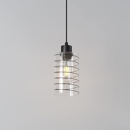 Miniatura 7 de Lámpara colgante de granja para isla de cocina, lámpara de techo industrial vintage con pantalla negra, mini luces colgantes de vidrio para baño,