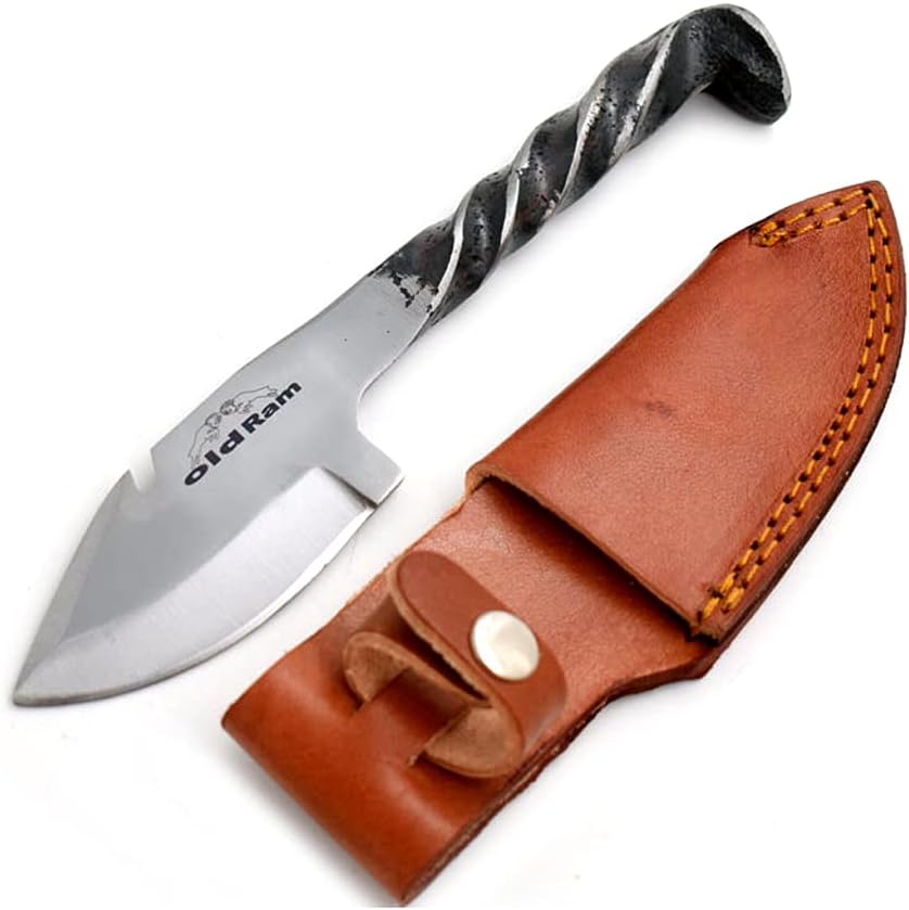 Railroad Spike High Carbon Steel Blade Fix Blade Knife with Leather Carrying Case. (5050)
