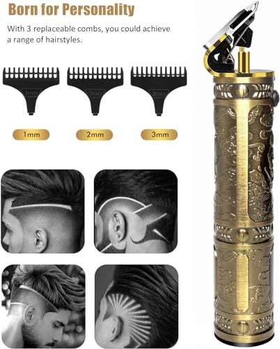 Image of Professional Mens Hair Clippers Zero Gapped Cordless Hair Trimmer Professional Haircut & Grooming - Upgraded T Blade Hair Trimmer for Men - Rechargeable with Limit Combs Guards & LED Display