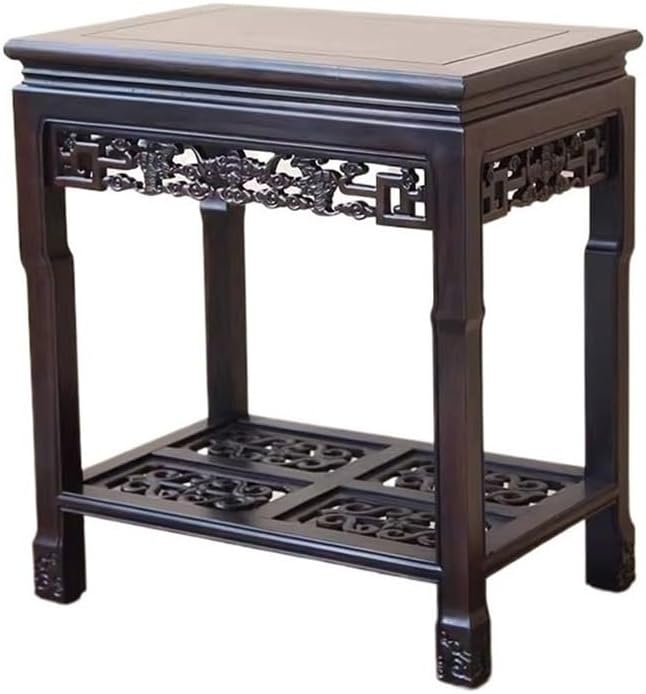 Vase Stand Rectangles Bilayer Antique Flower Rack, Indoor Household Floor Redwood Plant Base