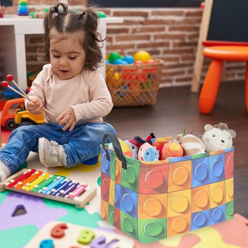 Image of FXOLCSHE Building brick Basket,Building block book storage box,Laundry hamper,Waterproof foldable Kid's laundry basket,Shelf box,Baby Room decor(Building block)