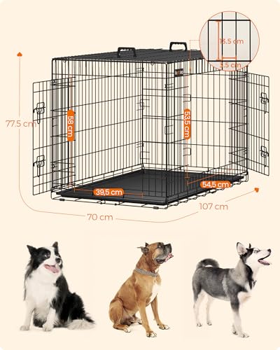 Feandrea Hundekäfig, Hundebox, zusammenklappbar, transportabel, 2 Türen, 107 x 70 x 77,5 cm, schwarz PPD42BK