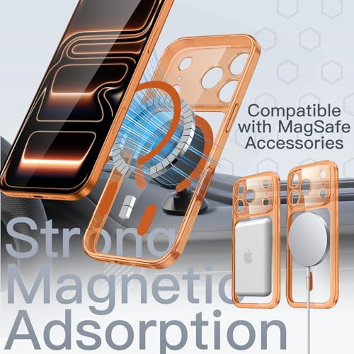 Image of JETech Magnetic Slim Case for iPhone 17 Pro 6.3-Inch Compatible with MagSafe, Camera Lens Full Protection, Ultra-Thin Lightweight Clear Minimalist Protective Phone Cover (Orange)