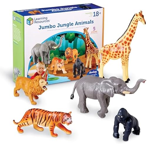 Learning Resources Jumbo Jungle Animals, Animal Toys for Kids, Safari Animals, 5 Pieces, Ages 18 months+
