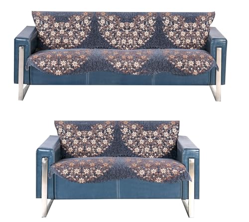 Image of Premium Chenille Woven Anti-Slip 3 Seater + 2 Seater Sofa Cover | L-Shape Sofa Seat Protector for Living Room | Durable & Stylish Slipcover - Grey Phoolkari