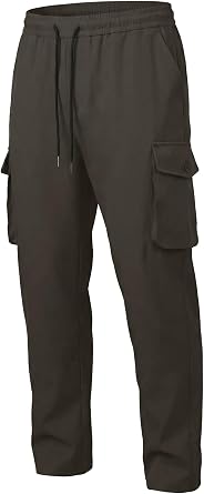 Mens Cargo Jogger Pants, Lightweight Casual Utility Pants | Elastic Drawstring Waist, Relaxed Tapered Fit and Multi Pockets