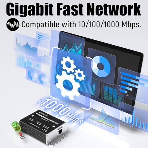 Image of Ethernet Surge Protector Gigabit, Ethernet Lightning Arrestor PoE++ 802.3af /at /bt-RJ45 Lightning Suppressor-SPD with PTC /Gas Discharge Tube /Mounting Flange-1000Mbps,1Pack