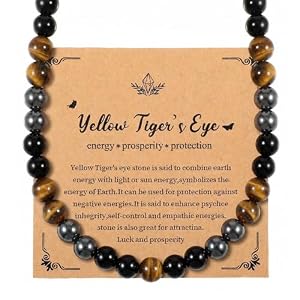 Beaded Mens Necklace, 20.8 Inch Men’s Tiger Eye Stone Hematite Obsidian Beaded Necklace Mens Charm Men’s Jewellery Gifts for Birthday Christmas Father’s Day