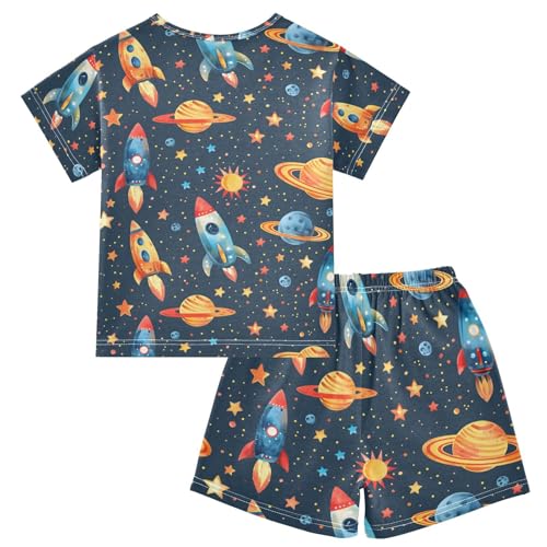 ALAZA Space Star Planet Solar System Blue Pajamas Short Sleeve 2 Piece Sleepwear Top and Bottom Pajama Set Unisex2