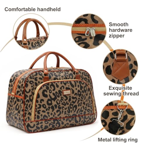 Image of PALAY Travel Duffle Bag for Men Women Leopard Printed PU Leather Carry On Overnight Tote Weekender Overnight Bag