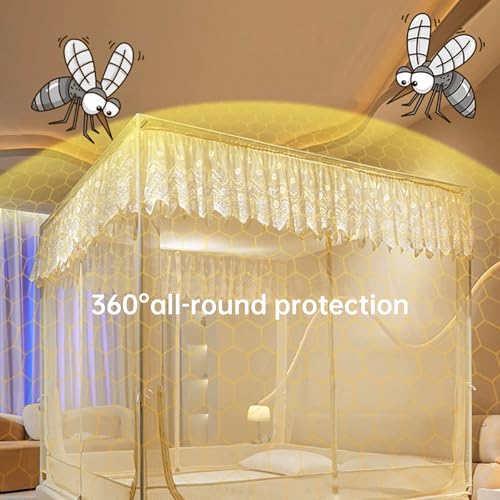 Image of Dawnwake Mosquito Net, Anti-Fall Mosquito Neting Bed for Babies /Adult /Outdoor,Portable Foldable Travel /Camping Mosquito Net Tent, Suit for King Size Bed (Yellow, 200 * 180cm)