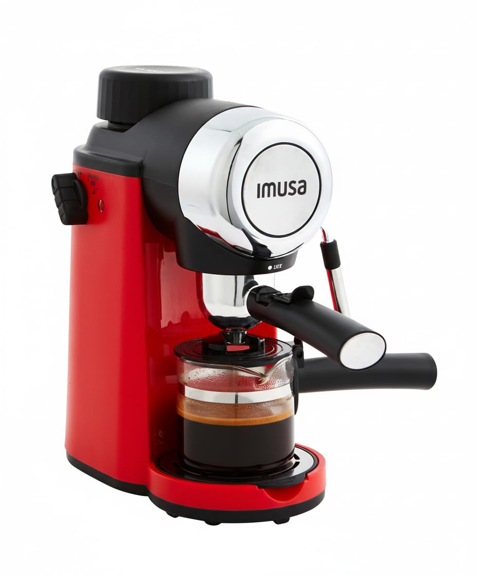 Imusa 4 Cup Epic Electric Espresso/Cappuccino Maker (Cafe Cubano, Cortadito, Colada, Cafe con Leche), Red