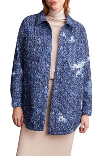 Tribal Women's Printed Cozy Quilted Button-Up Shacket with Patch Chest Pockets, Blue Jay, L
