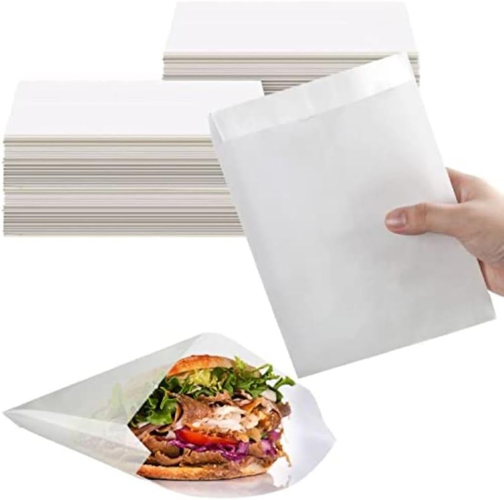 UPKOCHWet Wax Paper Sandwich Bags Grease Proof Food Packing Bag Paper Bag for Fried Chicken Baking Food Snacks Shredded Cake French Fries 50pcs